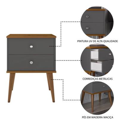 Imagem de Conjunto 2 Mesas de Cabeceira Berlim 2 Gavetas Onix/ freijó