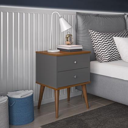 Imagem de Conjunto 2 Mesas de Cabeceira Berlim 2 Gavetas Onix/ freijó