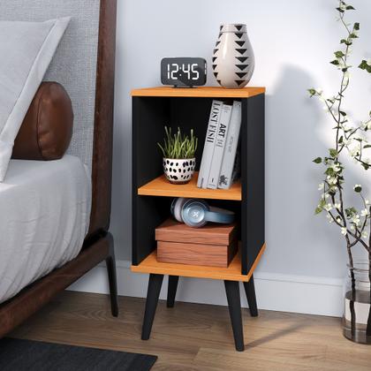 Imagem de Conjunto 2 Mesas de Cabeceira Compacta com Pés Retrô Nicho e Prateleira Charme