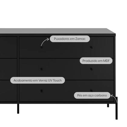 Imagem de Conjunto 2 Mesas de Cabeceira e Cômoda 6 Gavetas Jasper - Preto Fosco