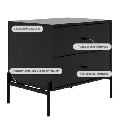 Imagem de Conjunto 2 Mesas de Cabeceira e Cômoda 6 Gavetas Jasper - Preto Fosco