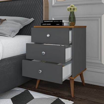 Imagem de Conjunto 2 Mesas de Cabeceira Mix 3 Gavetas Onix/ freijó