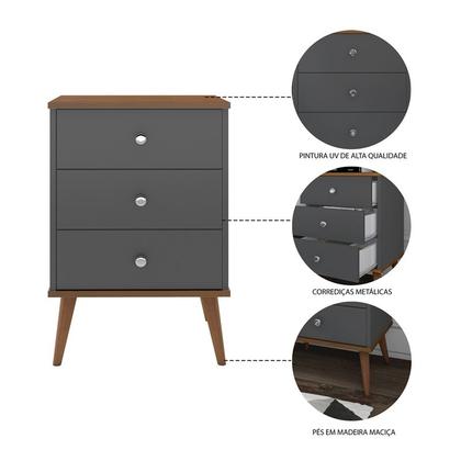 Imagem de Conjunto 2 Mesas de Cabeceira Mix 3 Gavetas Onix/ freijó