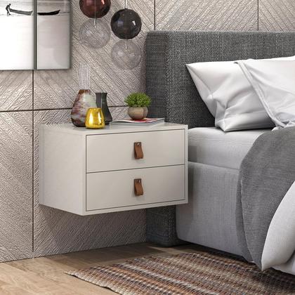 Imagem de conjunto 2 mesas de cabeceira off white de parede para quarto unic 45cm