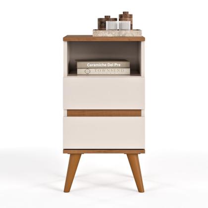 Imagem de Conjunto 2 Mesas de Cabeceira Pop com 2 gavetas e pés palito - Off White com Freijó