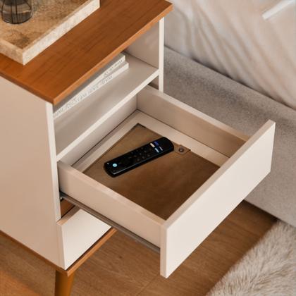 Imagem de Conjunto 2 Mesas de Cabeceira Pop com 2 gavetas e pés palito - Off White com Freijó