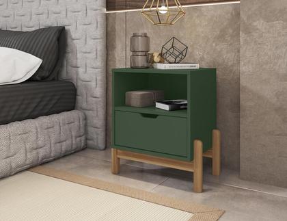 Imagem de Conjunto 2 Mesas De Cabeceira Quarto Mini Cômoda Antares 1 Gaveta e 1 Nicho - Verde Oliva