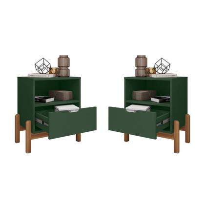 Imagem de Conjunto 2 Mesas De Cabeceira Quarto Mini Cômoda Antares 1 Gaveta e 1 Nicho - Verde Oliva