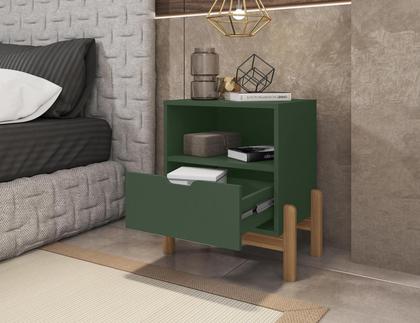 Imagem de Conjunto 2 Mesas De Cabeceira Quarto Mini Cômoda Antares 1 Gaveta e 1 Nicho - Verde Oliva
