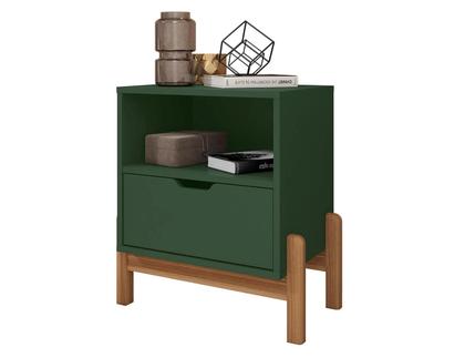 Imagem de Conjunto 2 Mesas De Cabeceira Quarto Mini Cômoda Antares 1 Gaveta e 1 Nicho - Verde Oliva