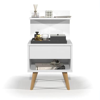 Imagem de Conjunto 2 Mesas de Cabeceira Retrô com Gaveta Prateleira e Nicho Sleep