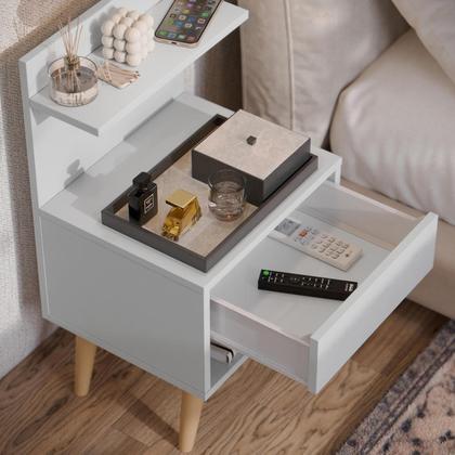 Imagem de Conjunto 2 Mesas de Cabeceira Retrô com Gaveta Prateleira e Nicho Sleep