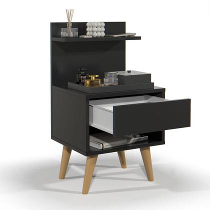 Imagem de Conjunto 2 Mesas de Cabeceira Retrô com Gaveta Prateleira e Nicho Sleep