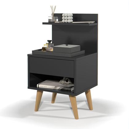 Imagem de Conjunto 2 Mesas de Cabeceira Retrô com Gaveta Prateleira e Nicho Sleep