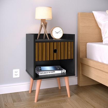 Imagem de Conjunto 2 Mesas de Cabeceira Retro Decore 1 Gaveta e Nicho Cores Disponiveis