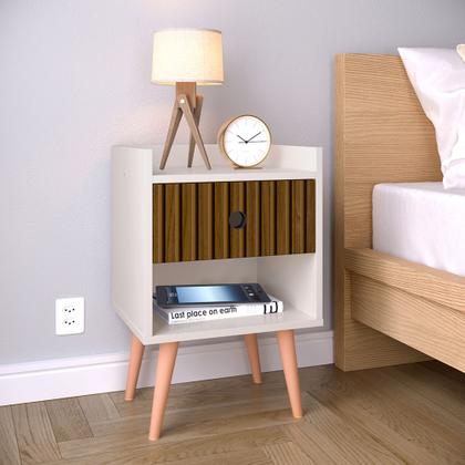 Imagem de Conjunto 2 Mesas de Cabeceira Retro Decore 1 Gaveta e Nicho Cores Disponiveis