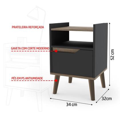 Imagem de Conjunto 2 Mesas De Cabeceiras Estilo Retrô Luxo 1 Gaveta Para Quarto Gabriela ENVIA SOMENTE 02 KIT