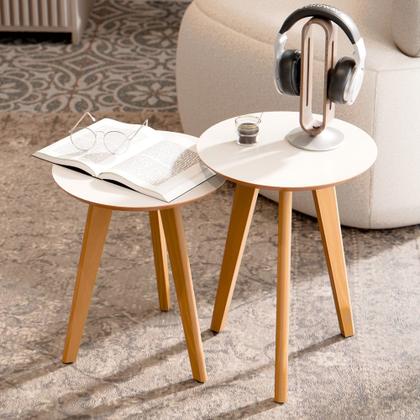 Imagem de Conjunto 2 Mesas De Canto Apoio Lateral Madeira Redonda Sala Quarto