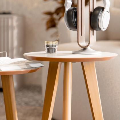 Imagem de Conjunto 2 Mesas De Canto Apoio Lateral Madeira Redonda Sala Quarto