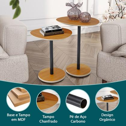 Imagem de Conjunto 2 Mesas Laterais Vitta Design Orgânico em MDF para Decoração LH Móveis