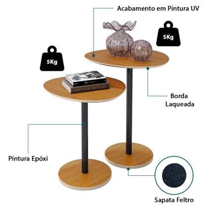 Imagem de Conjunto 2 Mesas Laterais Vitta Design Orgânico em MDF para Decoração LH Móveis