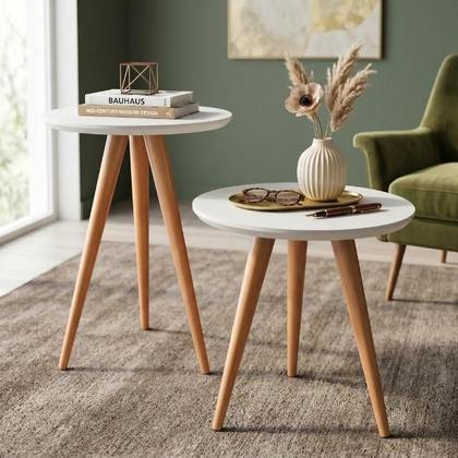 Imagem de Conjunto 2 Mesas Redonda Classic Pés Pinus/Conicos Decoração