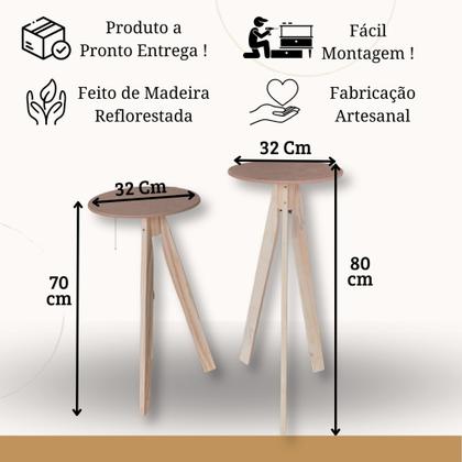 Imagem de Conjunto 2 Mesas Redondas Classic - Apoio Lateral e de Canto em Madeira Maciça