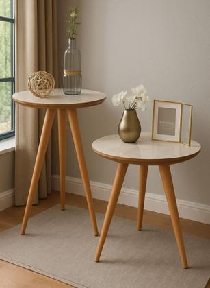 Imagem de Conjunto 2 Mesas Retrô Pés Palito Apoio e Lateral Classic - Cores Diversas - Compre Aqui