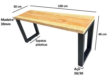 Imagem de Conjunto 2 Peças Banco Industrial Rústico Acento Madeira Maciça E Aço 100 Cm