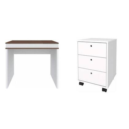 Imagem de Conjunto 2 Peças com Escrivaninha Compacta e Armazenamento Inteligente e Gaveteiro 3 Gavetas Ipê Branco Artany