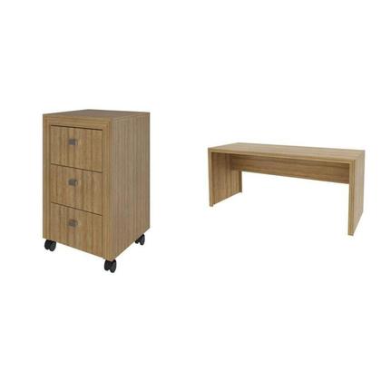 Imagem de Conjunto 2 Peças com Escrivaninha ME4109 e Gaveteiro ME4108 163cm Amendoa Marrom