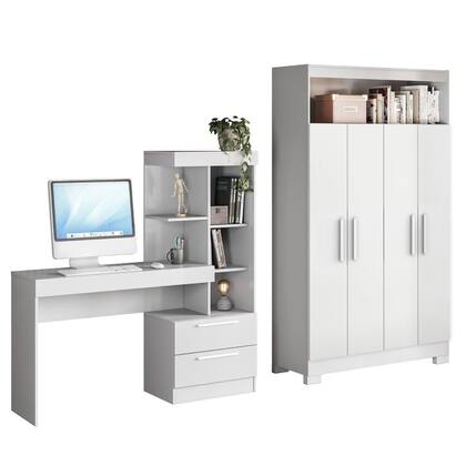 Imagem de Conjunto 2 Peças com Mesa Escrivaninha e Armário 4 Portas com Nicho Branco