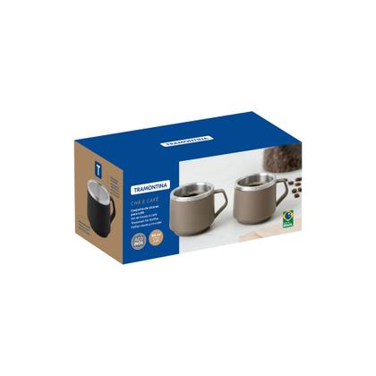 Imagem de Conjunto 2 peças tramontina 2 xícaras para café empilhavel 80ml em aço inox cinza 64760/308
