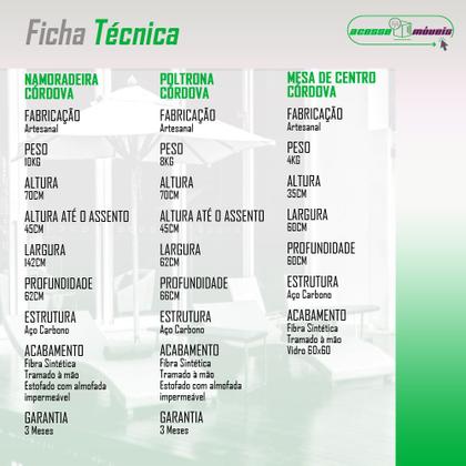 Imagem de Conjunto 2 Poltronas 1 Namoradeira e 1 Mesa de Centro Córdova em Aço Carbono e Fibra Sintética Acesse Móveis