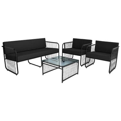 Imagem de Conjunto 2 Poltronas 1 Namoradeira e 1 Mesa de Centro Córdova em Aço Carbono e Fibra Sintética Acesse Móveis