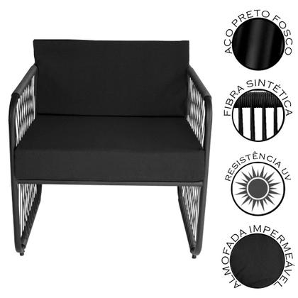 Imagem de Conjunto 2 Poltronas 1 Namoradeira e 1 Mesa de Centro Córdova em Aço Carbono e Fibra Sintética Acesse Móveis