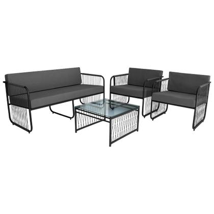 Imagem de Conjunto 2 Poltronas 1 Namoradeira e 1 Mesa de Centro Córdova em Aço Carbono e Fibra Sintética Acesse Móveis