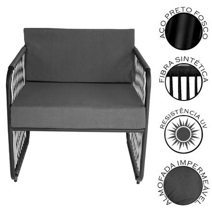 Imagem de Conjunto 2 Poltronas 1 Namoradeira e 1 Mesa de Centro Córdova em Aço Carbono e Fibra Sintética Acesse Móveis