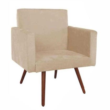 Imagem de Conjunto 2 Poltronas Decorativas Nina e 1 Puff Redondo Pés Palito Suede Bege DecorArt