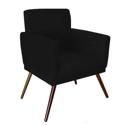 Imagem de Conjunto 2 Poltronas Decorativas Nina e 1 Puff Redondo Pés Palito Suede Preto VictoriaDecor