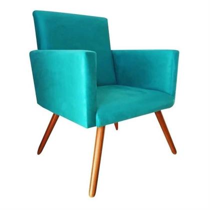 Imagem de Conjunto 2 Poltronas Decorativas Para Sala Nina Pés Palito Suede Azul Tifany VickyDecor
