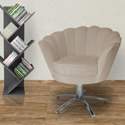 Imagem de Conjunto 2 Poltronas Estofada Com Base Giratória de Metal Pétala Suede Cappuccino - LM DECOR