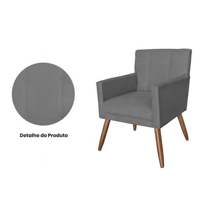Imagem de Conjunto 2 Poltronas Estofadas Pés Palito Sala de Visitas Onix Suede Cinza - LM DECOR