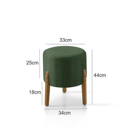 Imagem de Conjunto 2 Poltronas Mona Decorativa e 2 Puff Thor Estofado Base Madeira Maciça Linho Verde