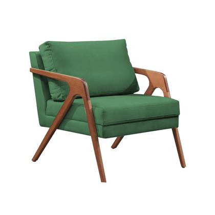 Imagem de Conjunto 2 Poltronas Mona Decorativa e 2 Puff Thor Estofado Base Madeira Maciça Linho Verde