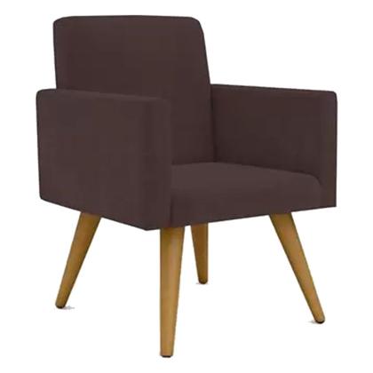 Imagem de Conjunto 2 Poltronas Para Sala Decorativa Nina e Puff Pés Palito Suede Marrom Arapol
