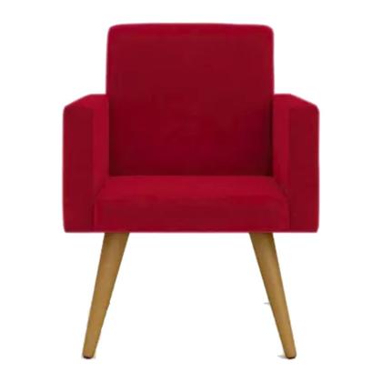 Imagem de Conjunto 2 Poltronas Para Sala Decorativa Nina e Puff Pés Palito Suede Vermelho Arapol