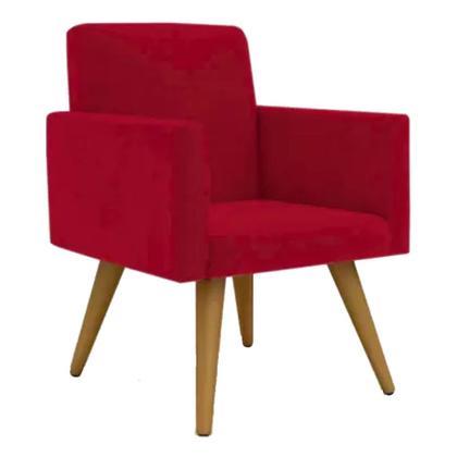 Imagem de Conjunto 2 Poltronas Para Sala Decorativa Nina e Puff Pés Palito Suede Vermelho Arapol