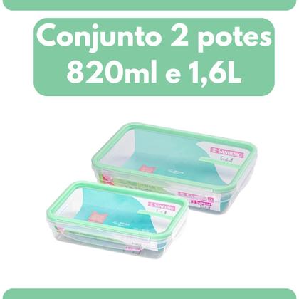 Imagem de Conjunto 2 Potes Herméticos com Travas 820ml e 1,6L Verde