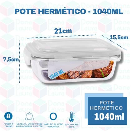 Imagem de Conjunto 2 Potes Vidro Hermético Marmita Com 4 Travas 1040ml